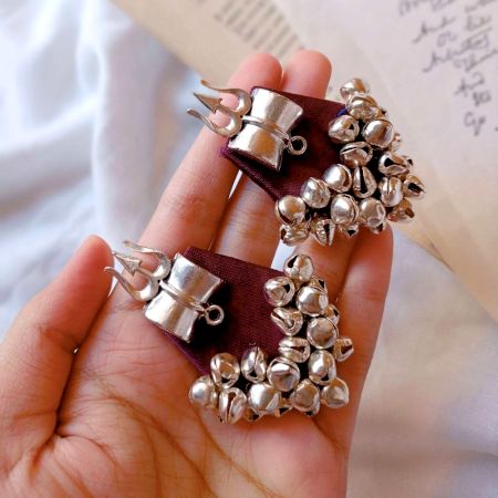 Purple Trishul Earrings With Ghungroos